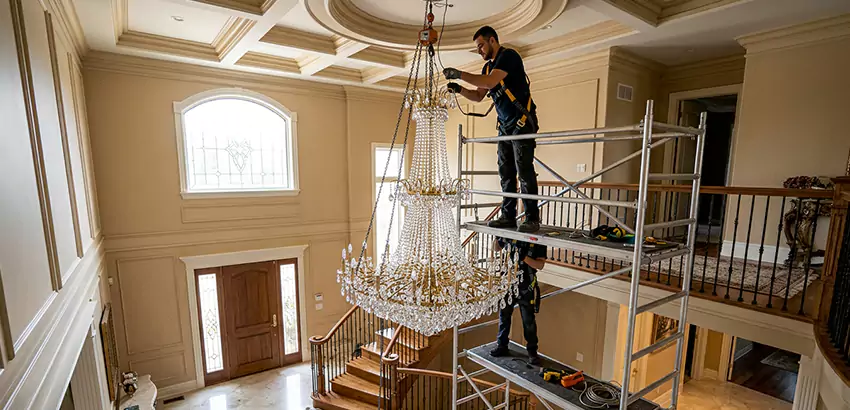 Two-Story Foyer Chandelier Installation in Ephrata
